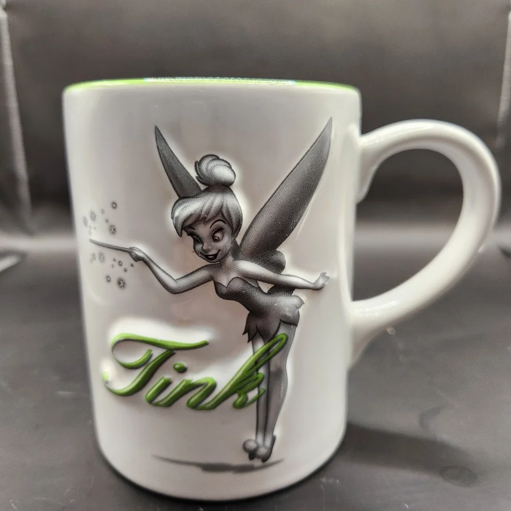 Disney Tinkerbell/Tink White, Green & Gray Ceramic Coffee/Tea Mug 16 oz.